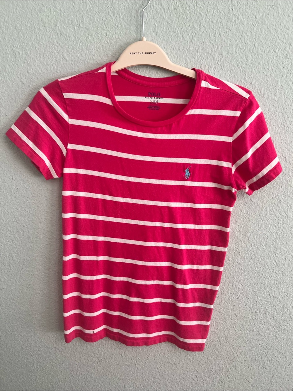 Polo by Ralph Lauren Fuchsia & White Striped Crewneck Tee